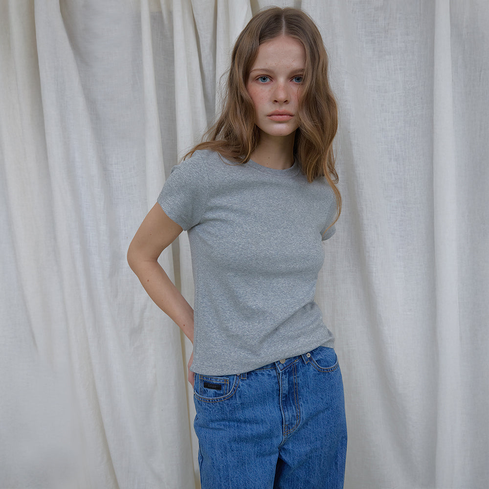 LONQUE ESSENTIEL SLIM SPAN HALF SLEEVE T-SHIRT (MELANGE GRAY)