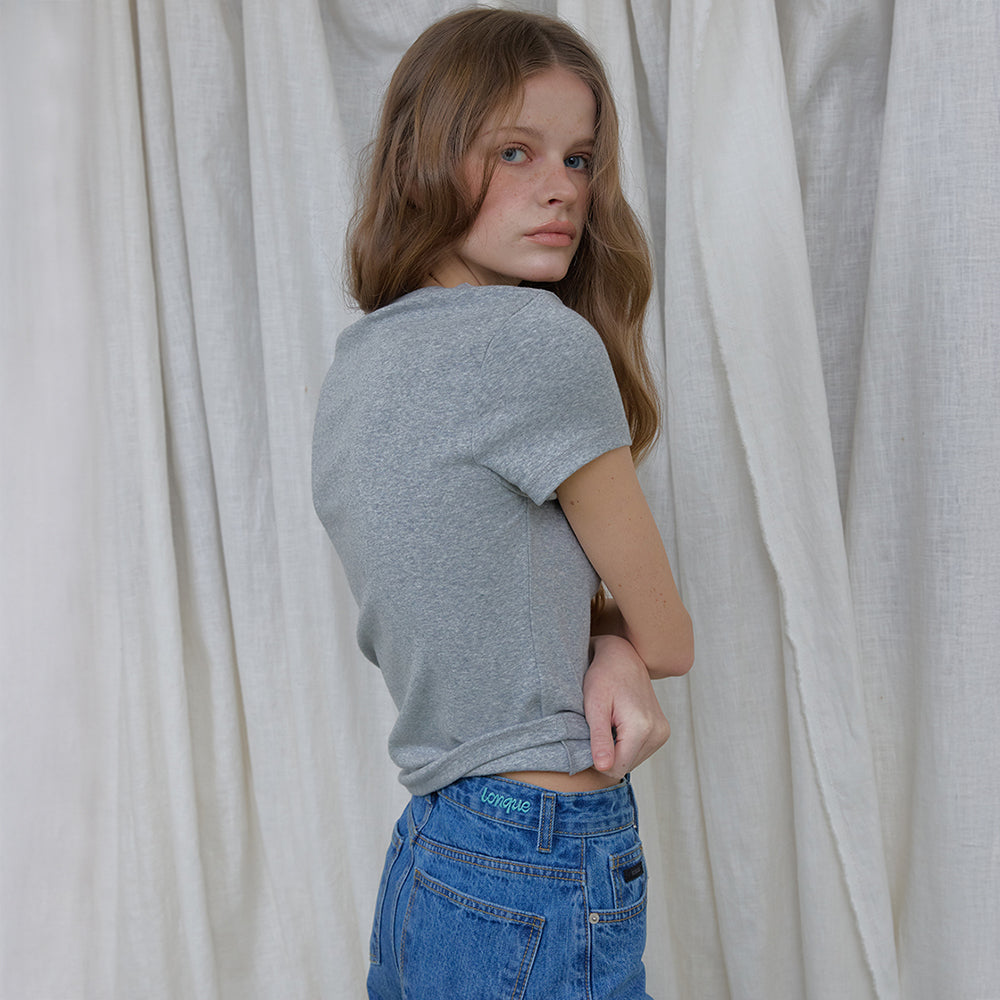 LONQUE ESSENTIEL SLIM SPAN HALF SLEEVE T-SHIRT (MELANGE GRAY)