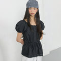 MICHIKO LONDON KOSHINO Puff Sleeve Lace Blouse Black