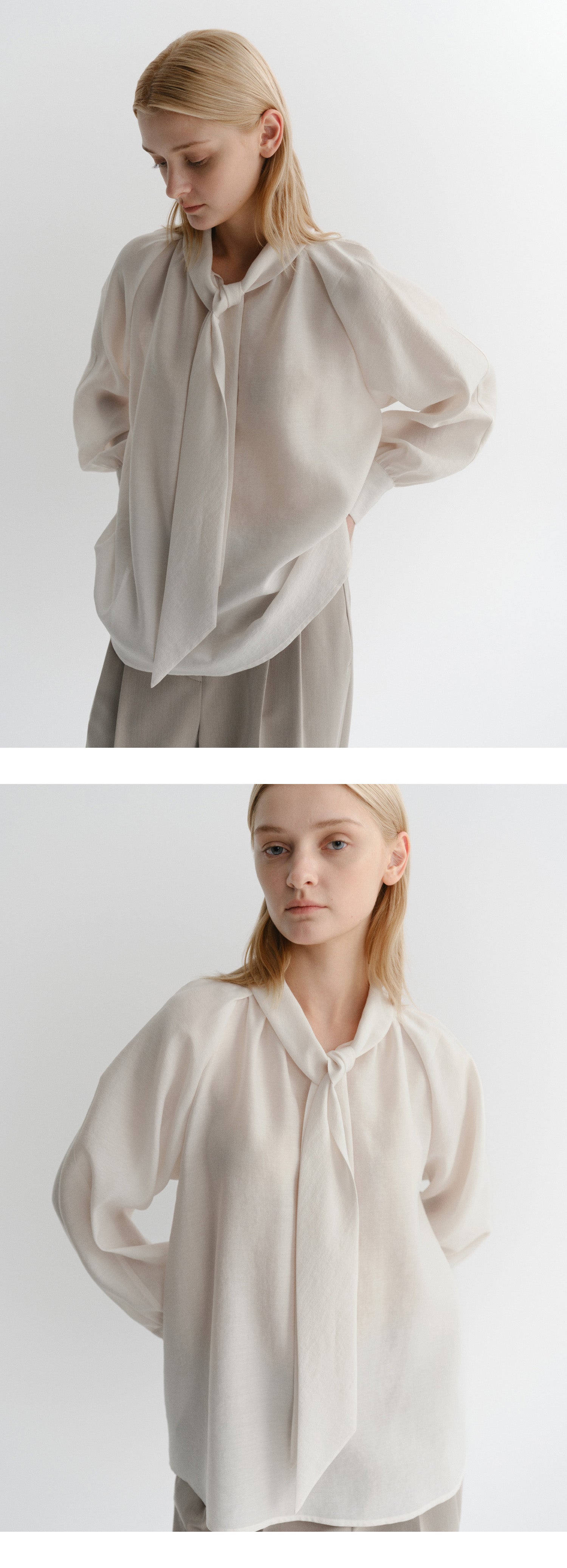 EAAH TIE SHIRRING BLOUSE (IVORY)