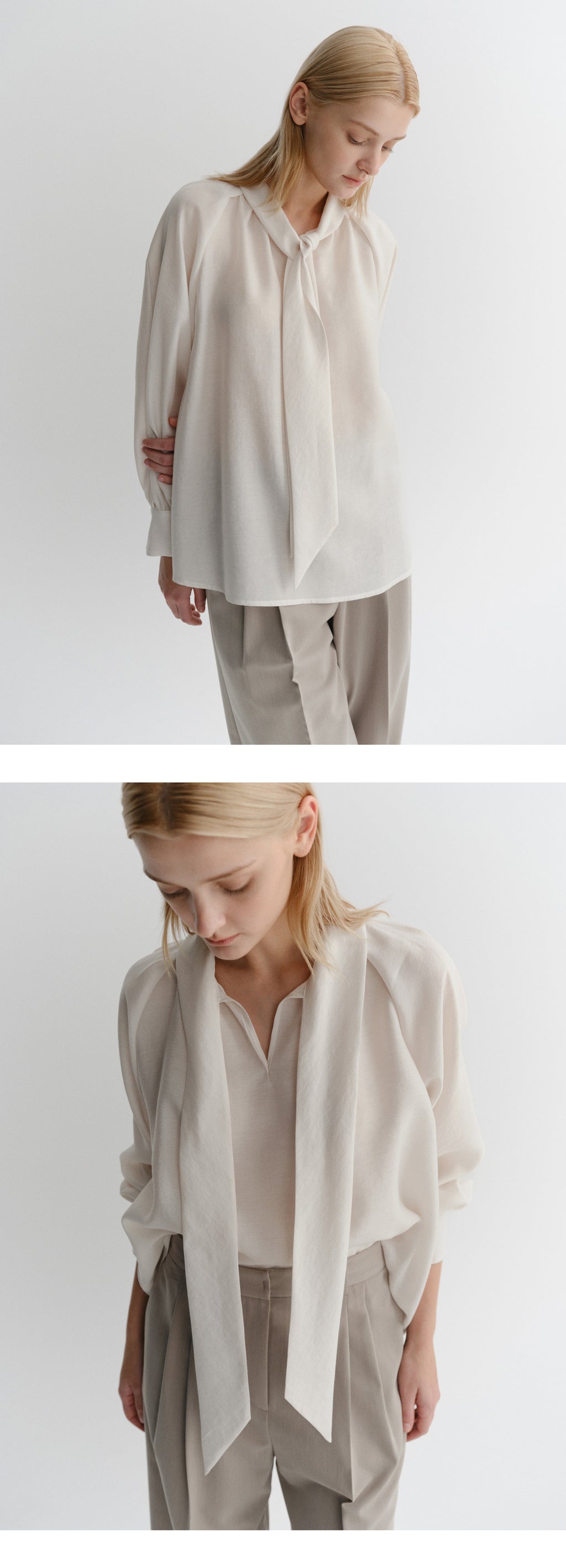 EAAH TIE SHIRRING BLOUSE (IVORY)