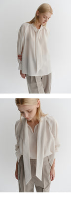 EAAH TIE SHIRRING BLOUSE (IVORY)