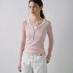 LAMEREI [5th ​​reorder]Button U-Neck T-Shirt[LMBFSPTT613]-4color