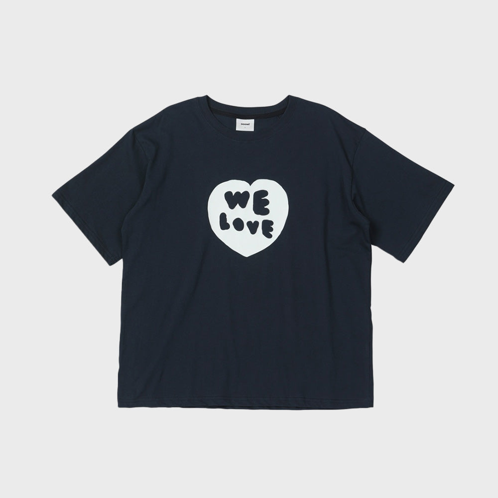 OOOWL 30S T SHIRT FILLED HEART NAVY