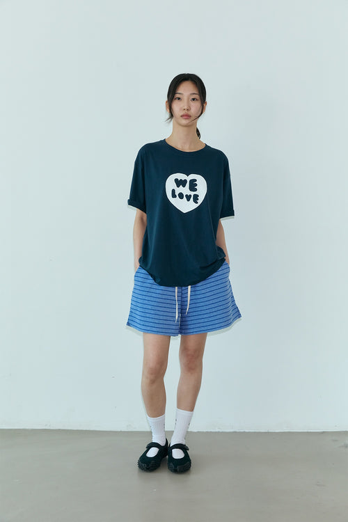 OOOWL 30S T SHIRT FILLED HEART NAVY