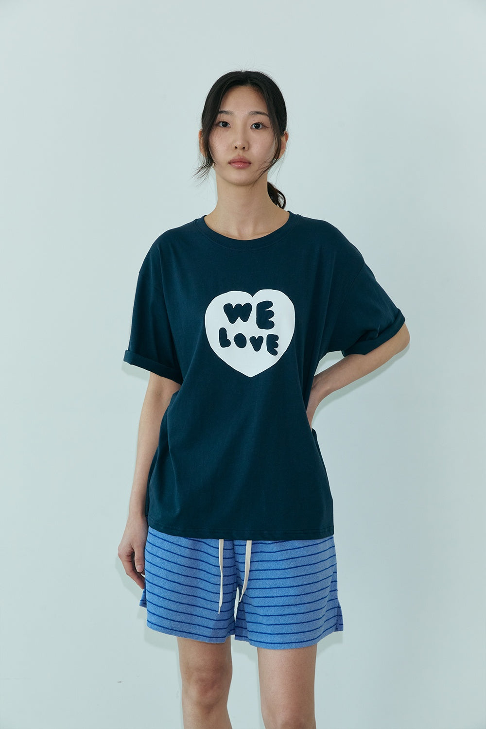 OOOWL 30S T SHIRT FILLED HEART NAVY