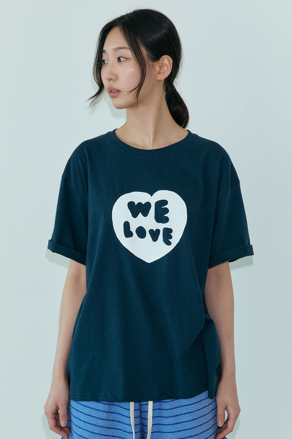 OOOWL 30S T SHIRT FILLED HEART NAVY