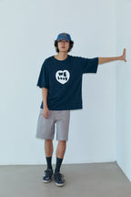 OOOWL 30S T SHIRT FILLED HEART NAVY