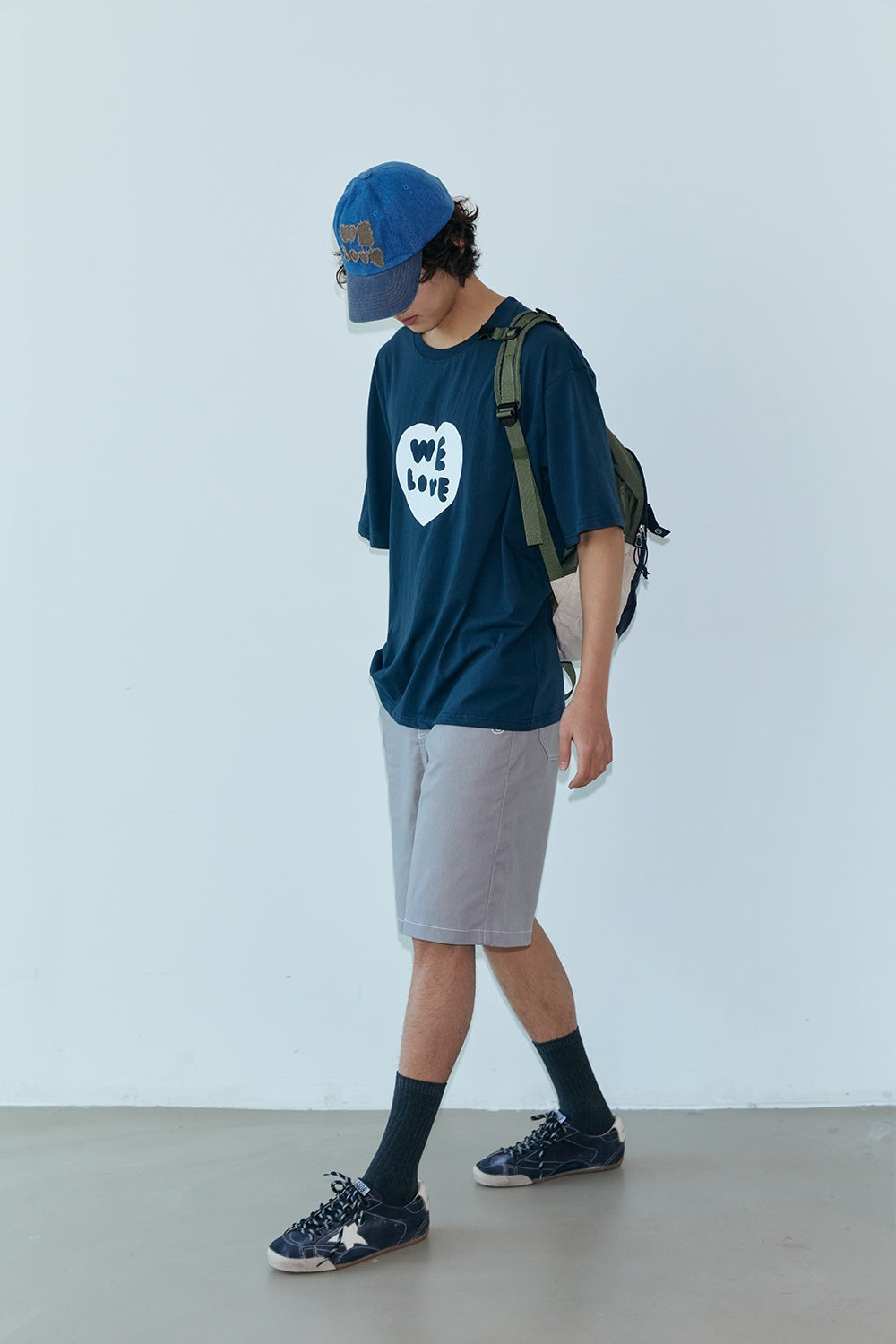 OOOWL 30S T SHIRT FILLED HEART NAVY