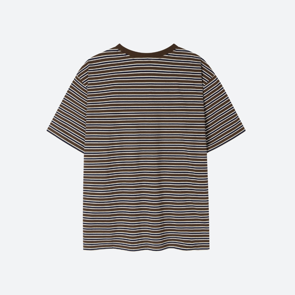 MOONSUN M.C UNISEX, Stripe Oversized T-Shirt / KHAKI BROWN STRIPE