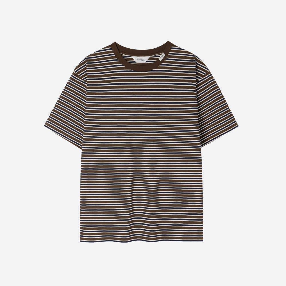 MOONSUN M.C UNISEX, Stripe Oversized T-Shirt / KHAKI BROWN STRIPE