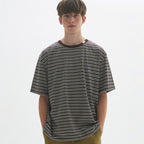 MOONSUN M.C UNISEX, Stripe Oversized T-Shirt / KHAKI BROWN STRIPE