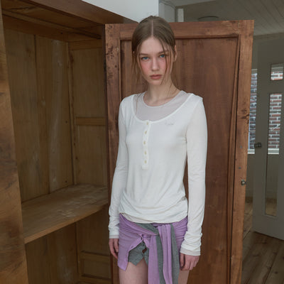 Color combination layered long sleeve tee_white