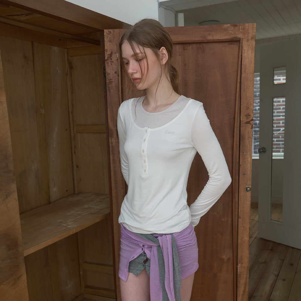PISCESS Color combination layered long sleeve tee_white