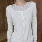 PISCESS Color combination layered long sleeve tee_white