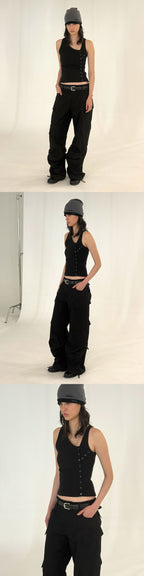 LOADINGROOM ASYMMETRICAL TANK TOP [BLACK]
