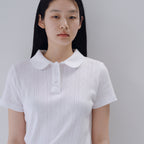 OHESHIO ROUND COLLAR JACQUARD PUNCHING TEE, WHITE