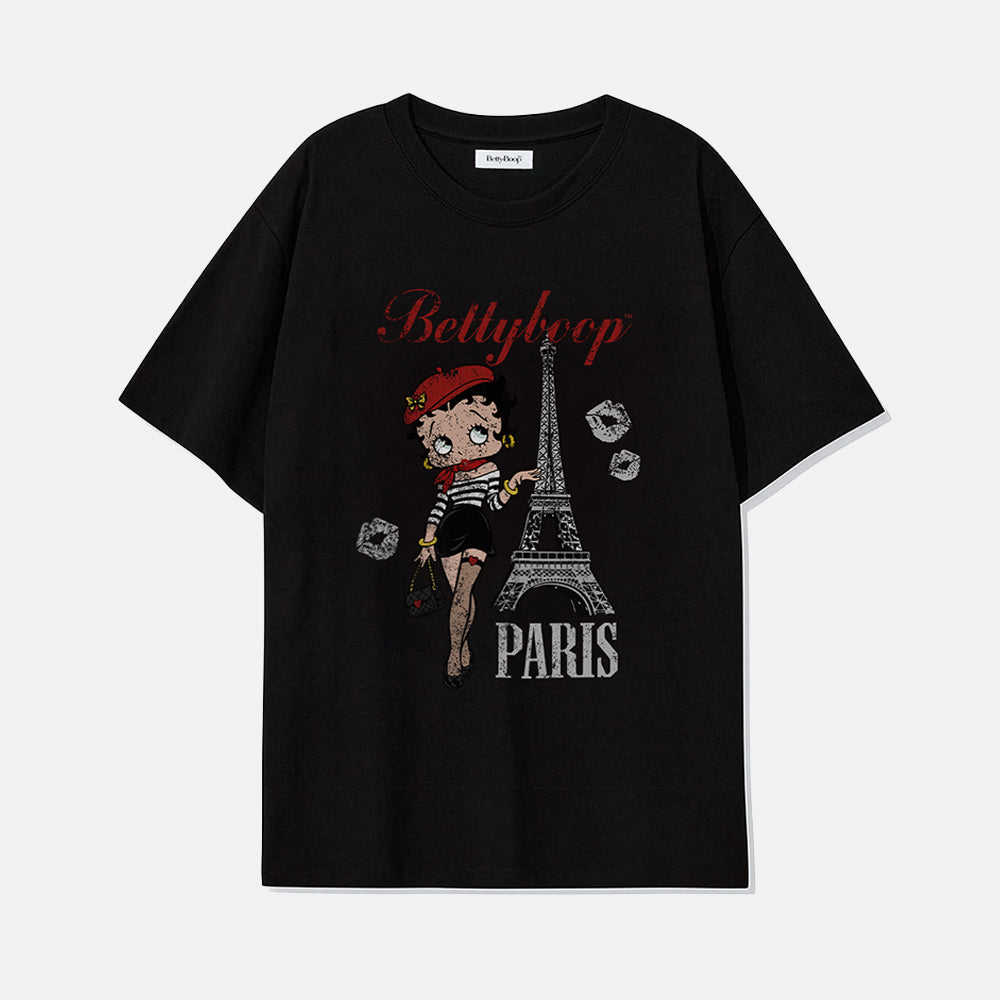 BETTY BOOP Betty Boop in Paris Overfit Short Sleeve T-Shirt_Black