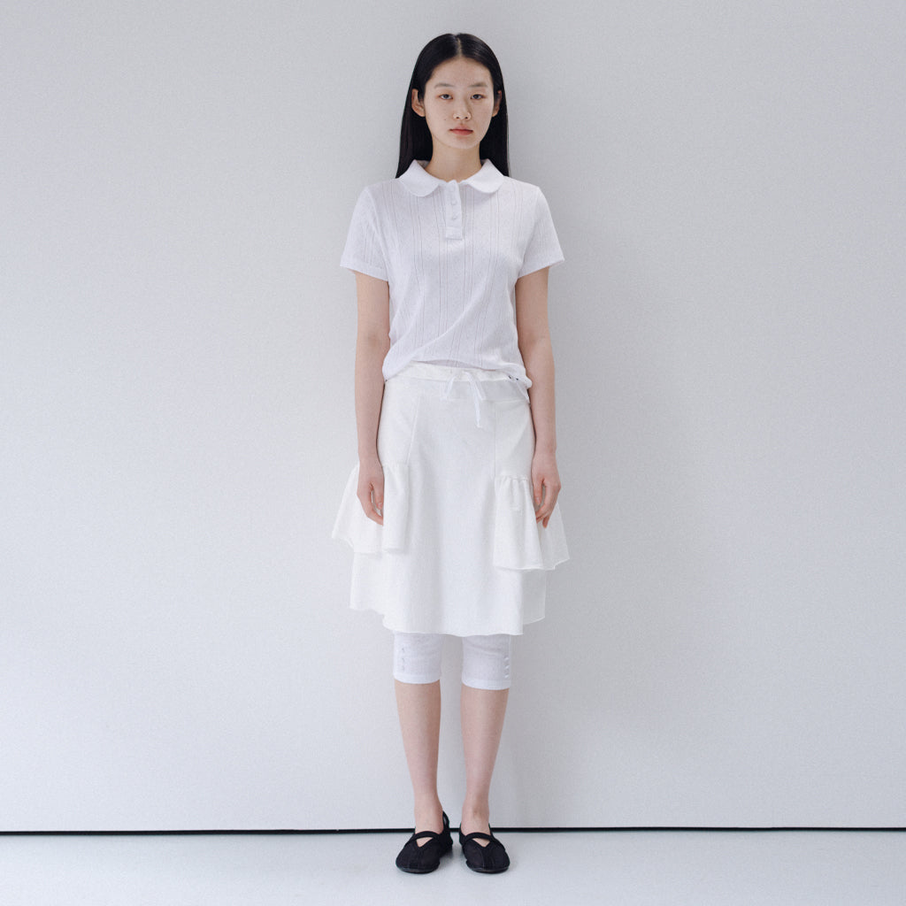 OHESHIO ROUND COLLAR JACQUARD PUNCHING TEE, WHITE