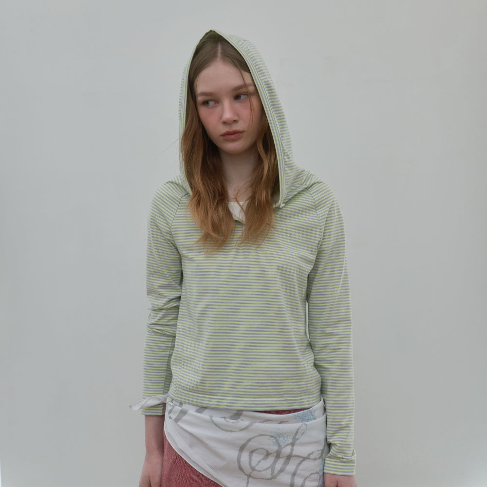 PISCESS Striped button-up slim fit hoodie_lime