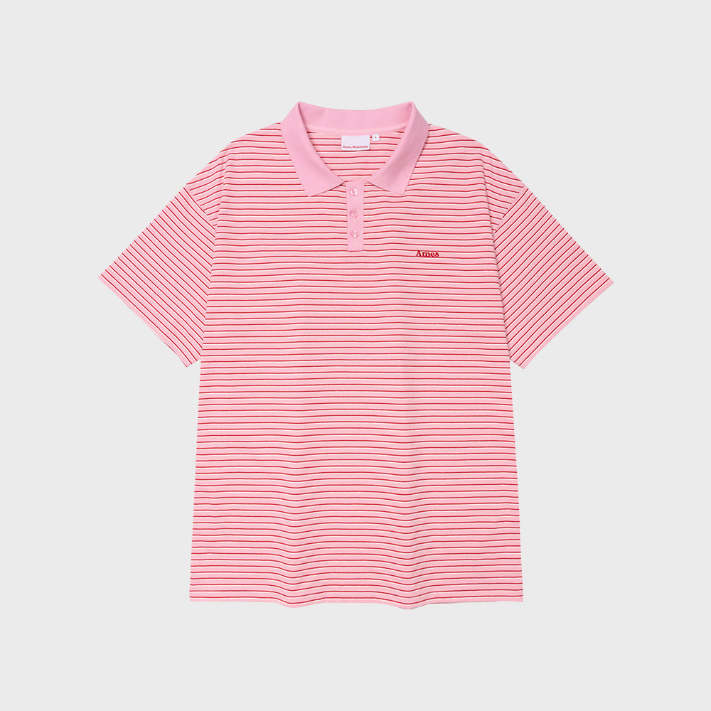 ames worldwide BASIC STRIPE COLLAR TEE PINK