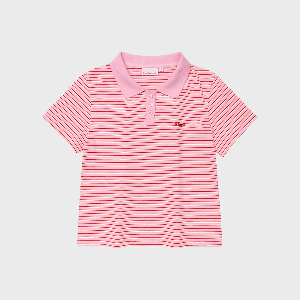 ames worldwide BASIC STRIPE COLLAR TEE PINK