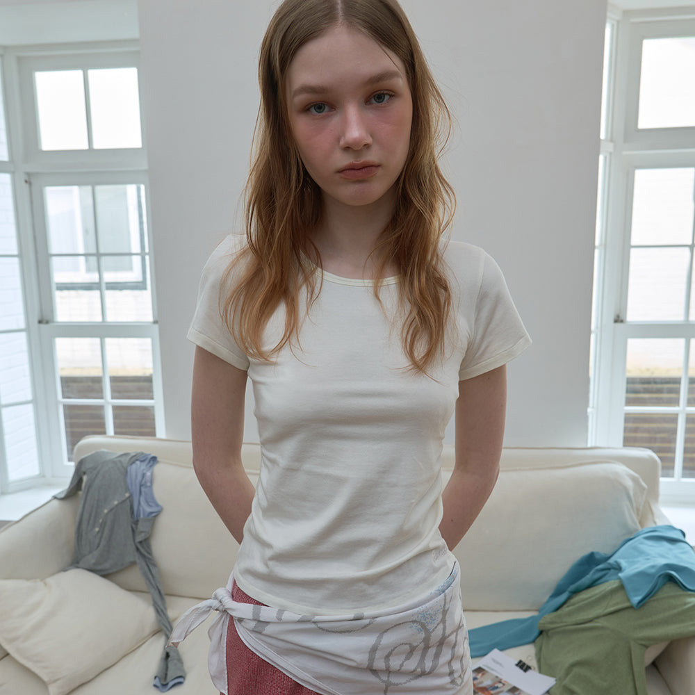 PISCESS Shirring short sleeve t-shirt_off white