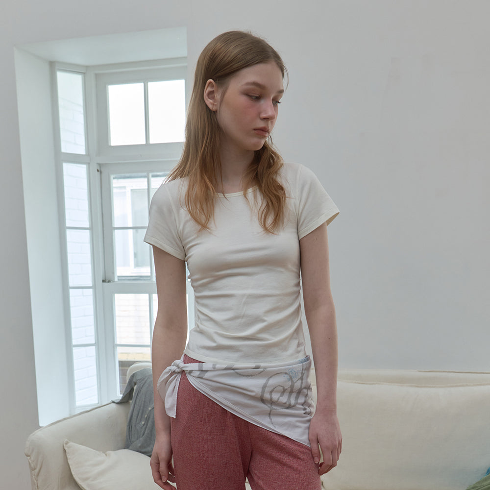PISCESS Shirring short sleeve t-shirt_off white