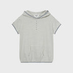 aeae STRIPE HALF SLEEVE HOODIE [GREY]
