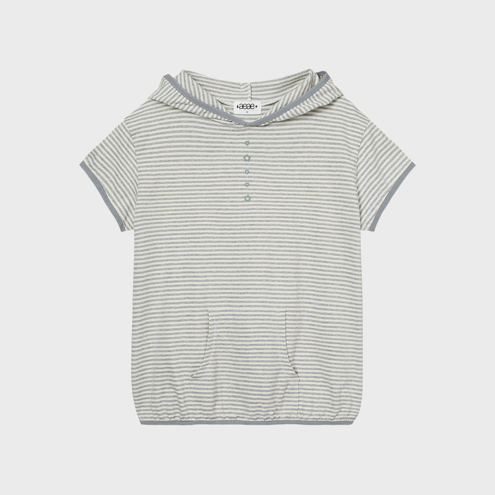 aeae STRIPE HALF SLEEVE HOODIE [GREY]
