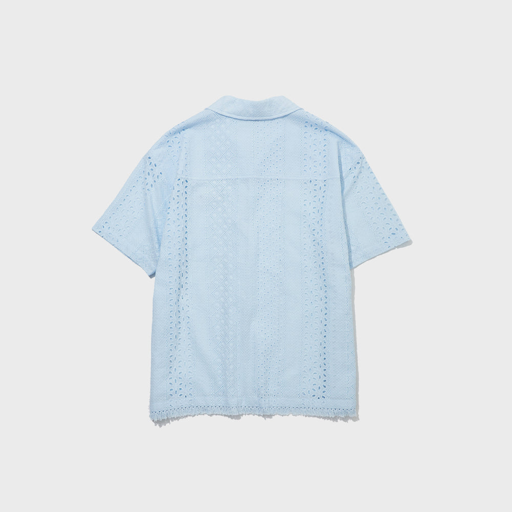 PENFIELD Crochet open collar pocket short sleeve shirt sky blue_FS2CT21U