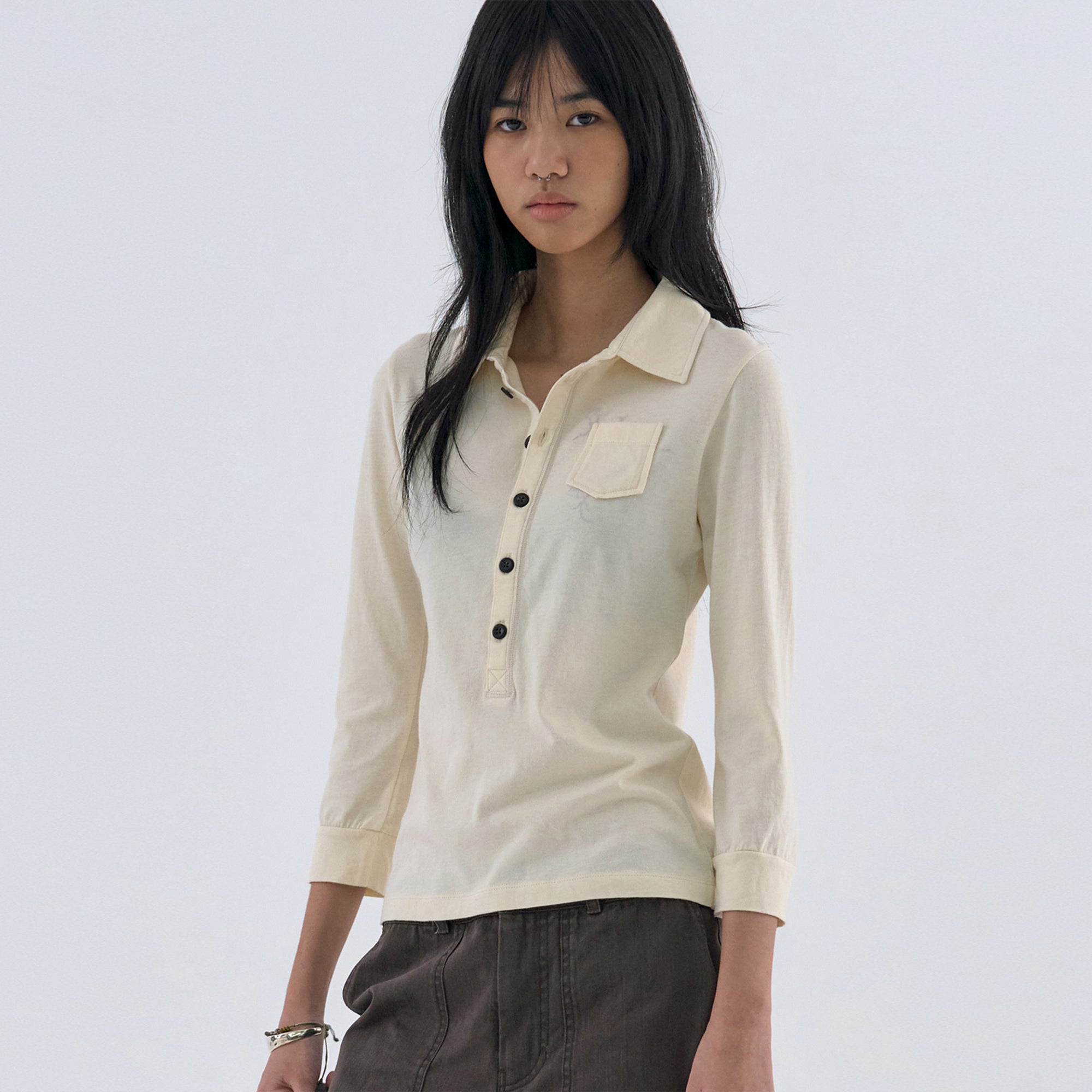 WELLBEING EXPRESS Button up 3/4 Sleeve Ivory