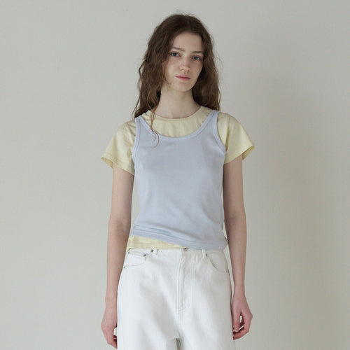 TTUDEMENT 50s EMBROIDERED SLEEVELESS T-SHIRT_LIGHT BLUE