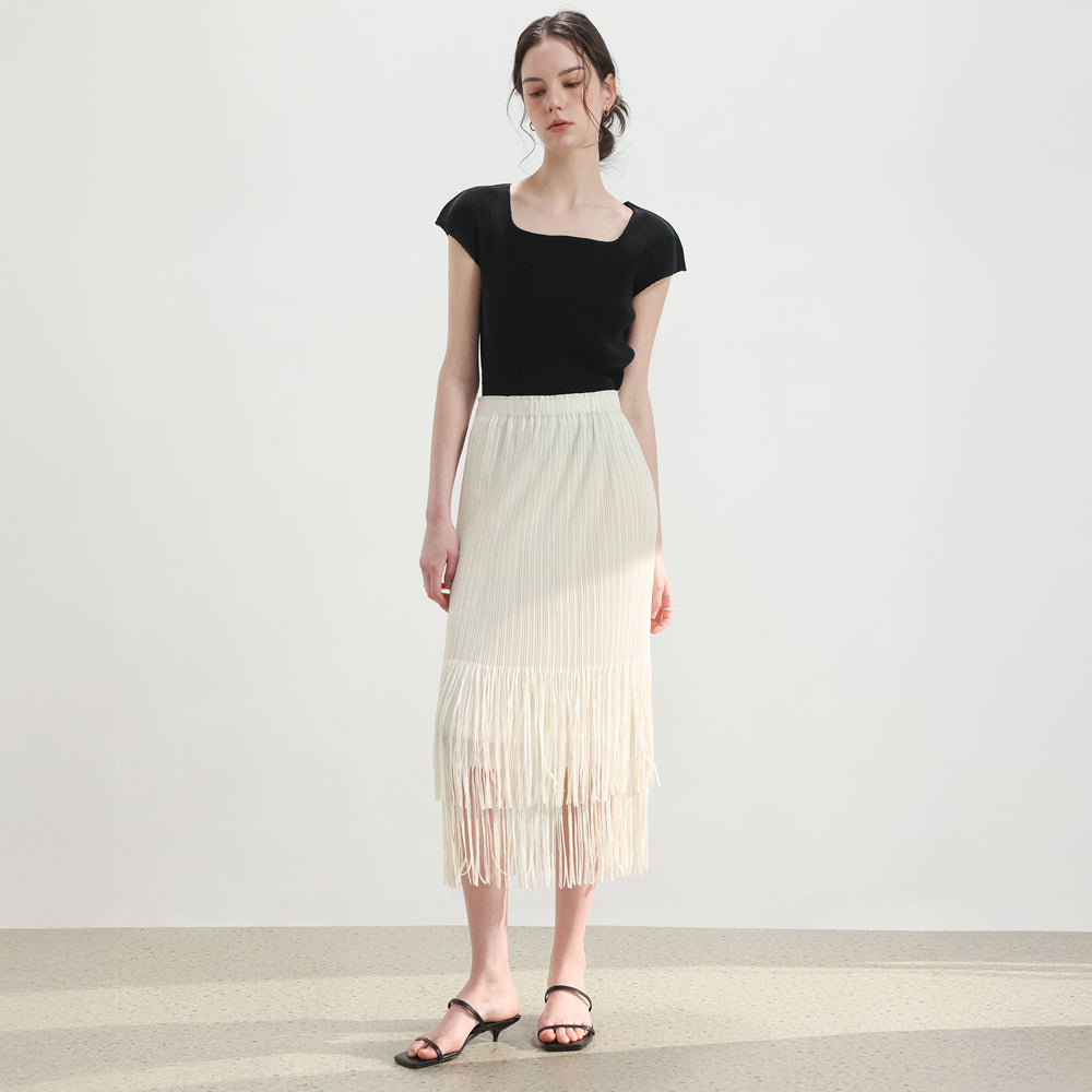 PLEATSMOOD Nora pleated cap sleeve top_black