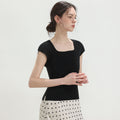 PLEATSMOOD Nora pleated cap sleeve top_black