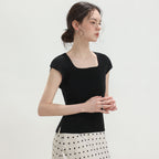 PLEATSMOOD Nora pleated cap sleeve top_black