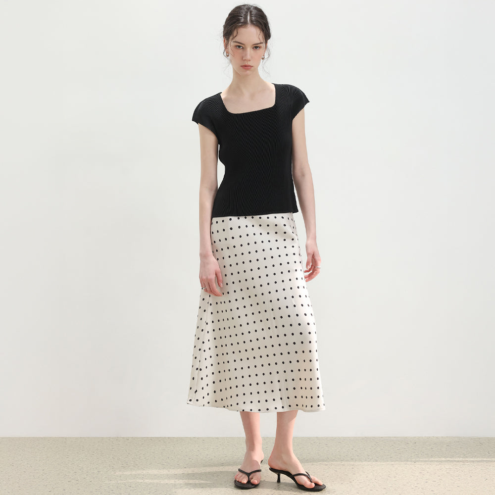 PLEATSMOOD Nora pleated cap sleeve top_black