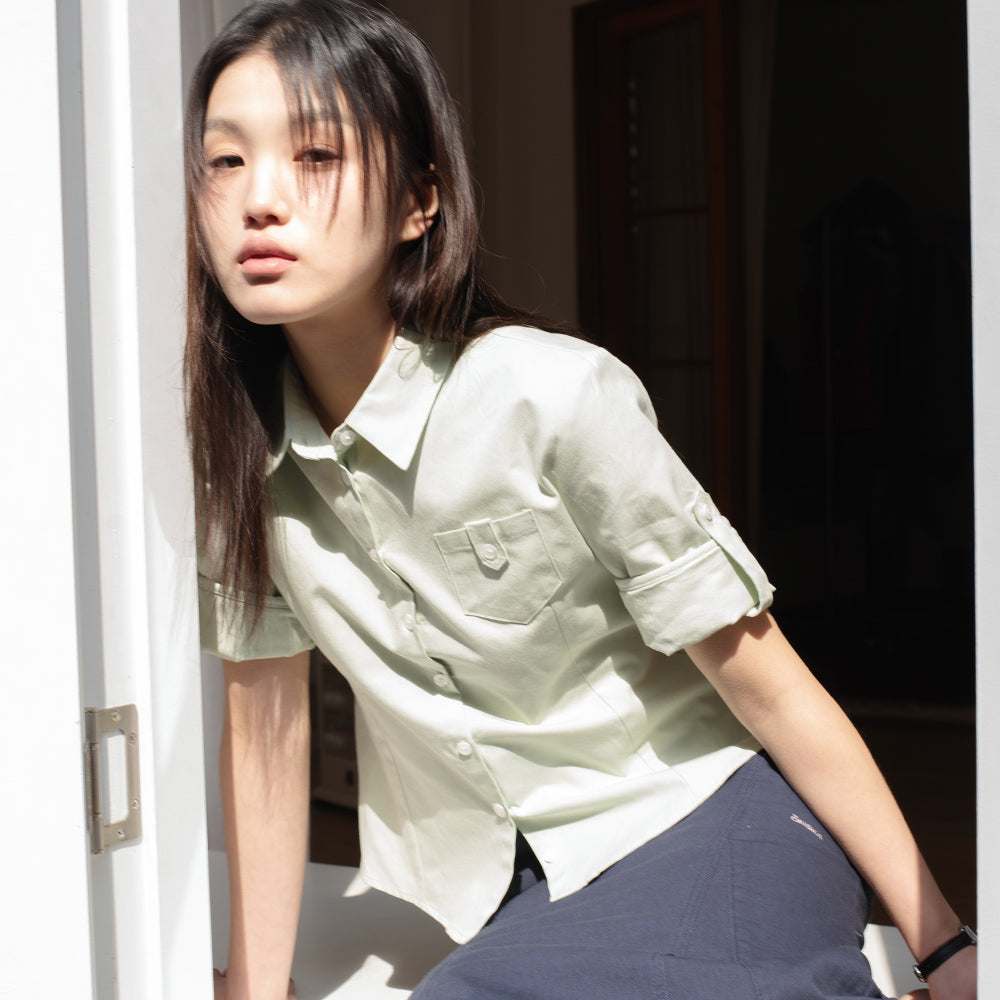 ONSKA [4th reorder] ROLL UP OXFORD SHIRT (MELON)