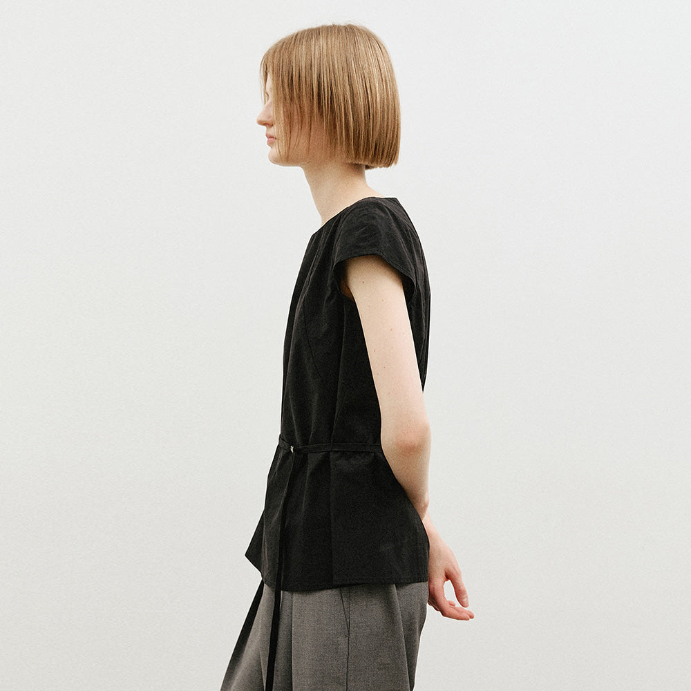 ARTID Cap sleeve flat line blouse_BLACK