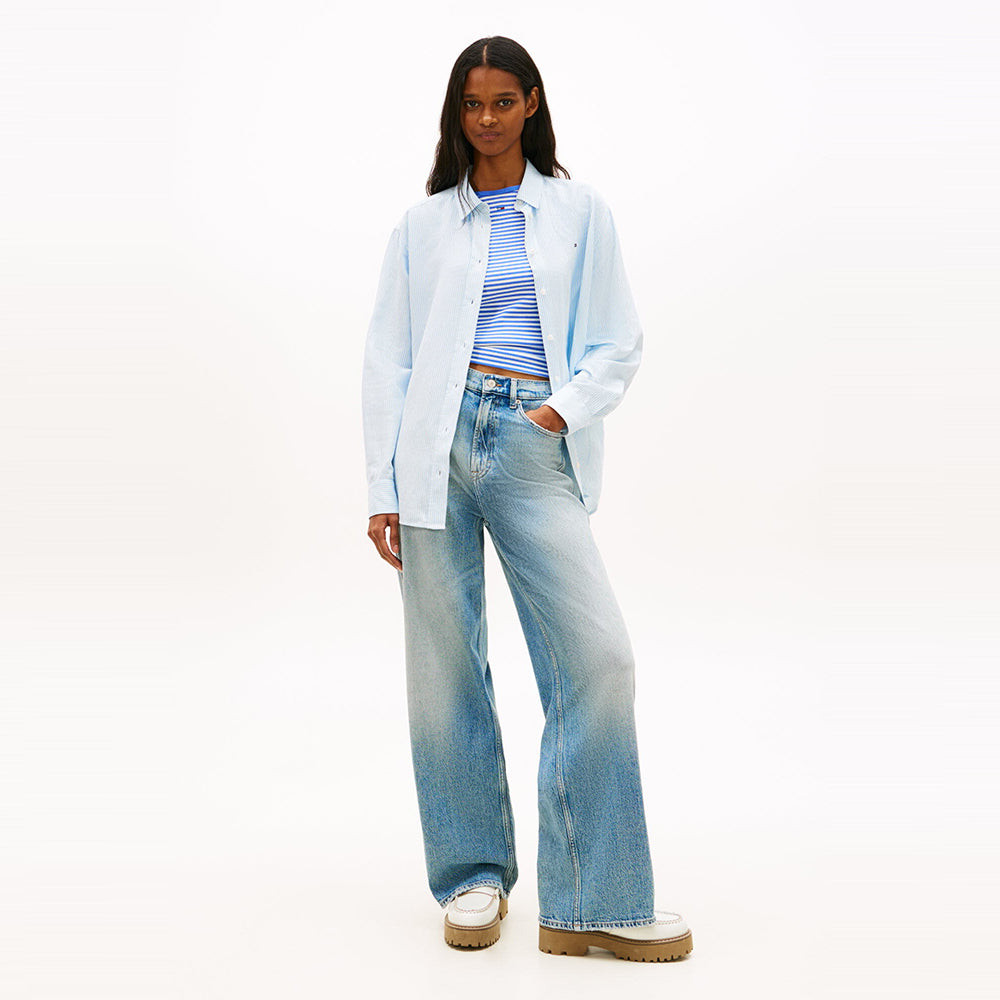 TOMMY JEANS Linen blend relaxed shirt_blue