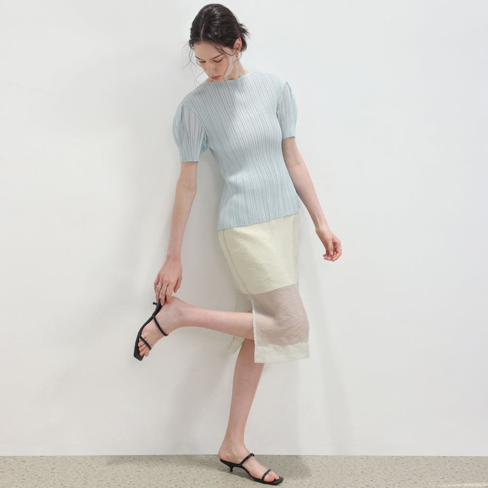 PLEATSMOOD Melo volume shirring pleated top_skyblue