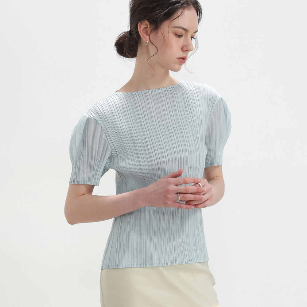PLEATSMOOD Melo volume shirring pleated top_skyblue