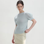 PLEATSMOOD Melo volume shirring pleated top_skyblue