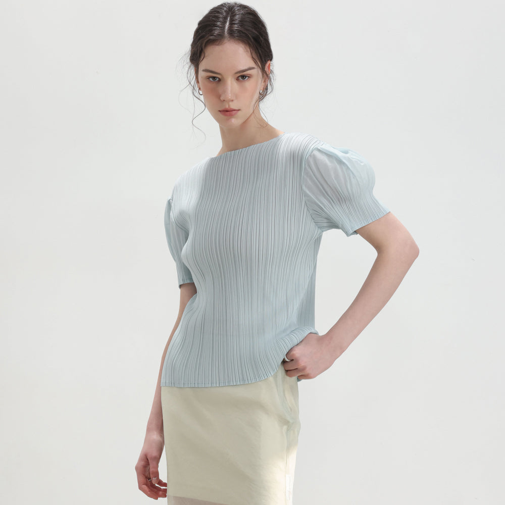 PLEATSMOOD Melo volume shirring pleated top_skyblue