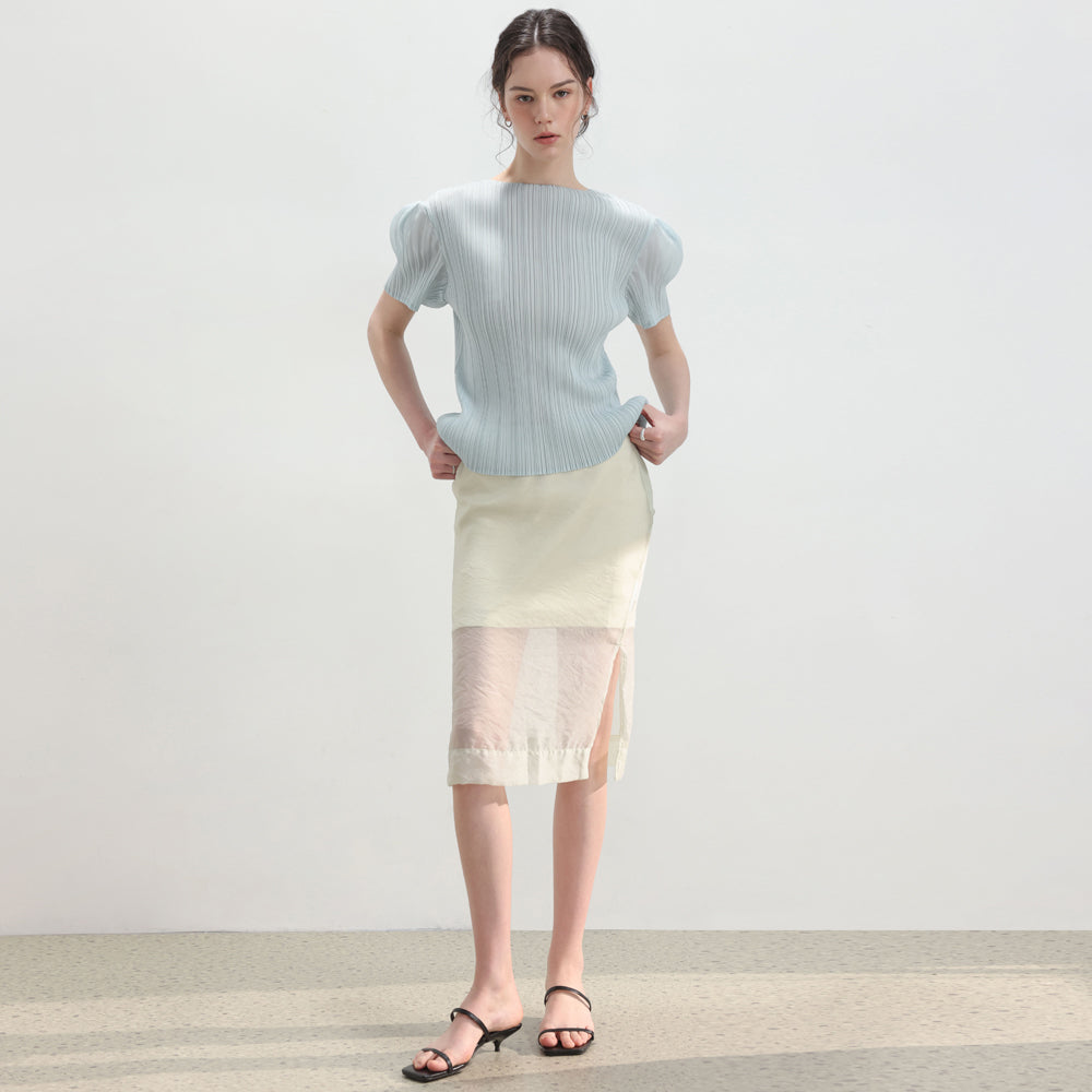 PLEATSMOOD Melo volume shirring pleated top_skyblue