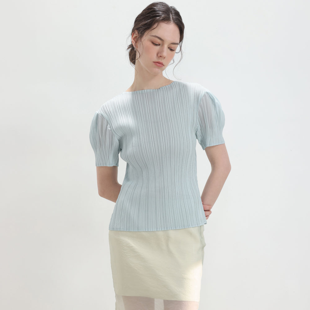 PLEATSMOOD Melo volume shirring pleated top_skyblue