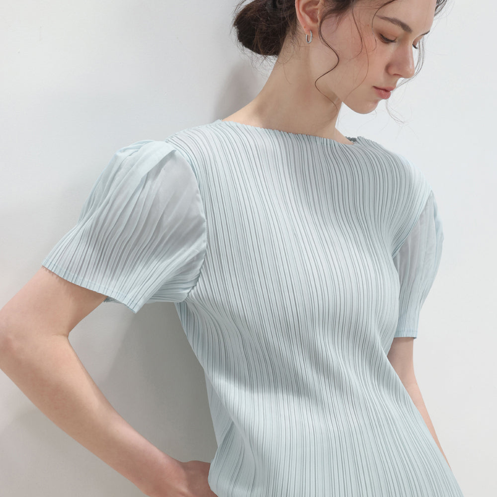 PLEATSMOOD Melo volume shirring pleated top_skyblue