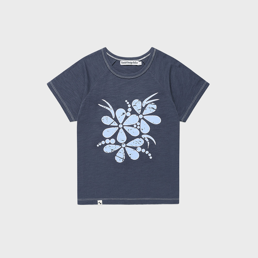 CAVISH VINTAGE FLOWER RAGLAN SS TEE NAVY(CV2GMFT510A)
