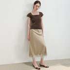 PLEATSMOOD Nora pleated cap sleeve top_brown