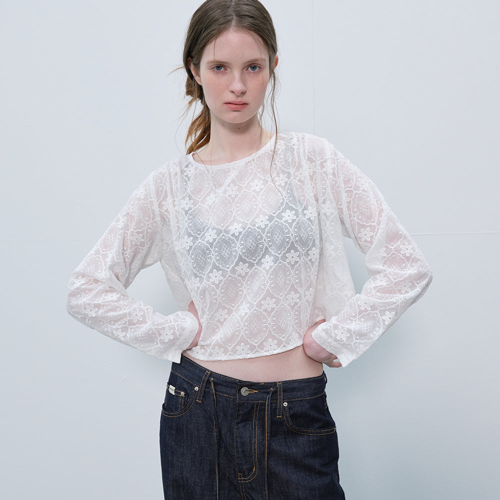 FRIVER07 Flower see-through lace blouse [FRSP06BL11]_White